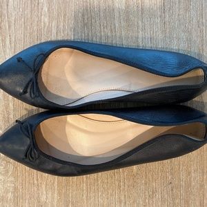 J.Crew black leather womens pointed toe ballet flat